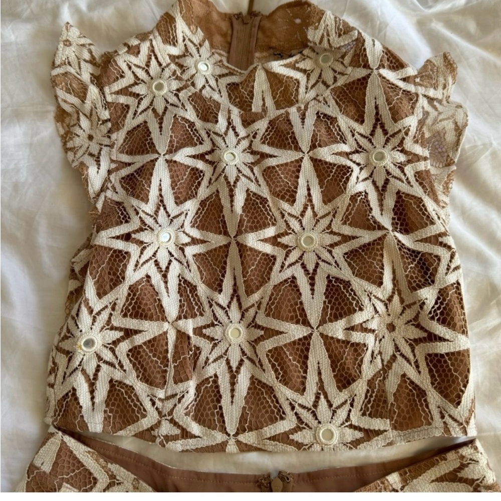 For Love And Lemons Brown and Cream Crop Top